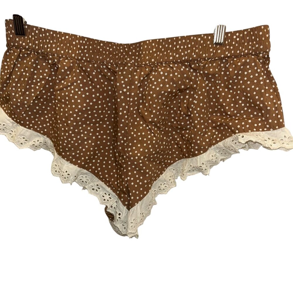 anthropologie NEW brown cream neutral polka dot broderie anglaise eyelet shorts - Picture 5 of 5
